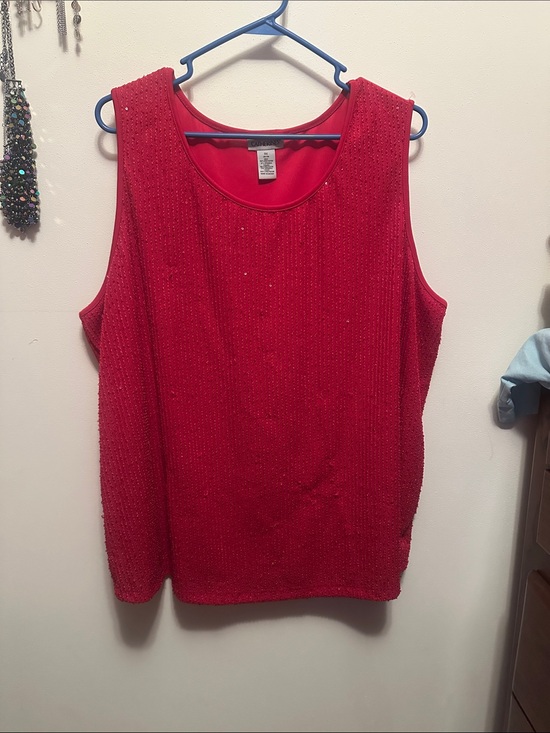 Catherines Tops - Catherines Red Beaded Sleeveless Tank